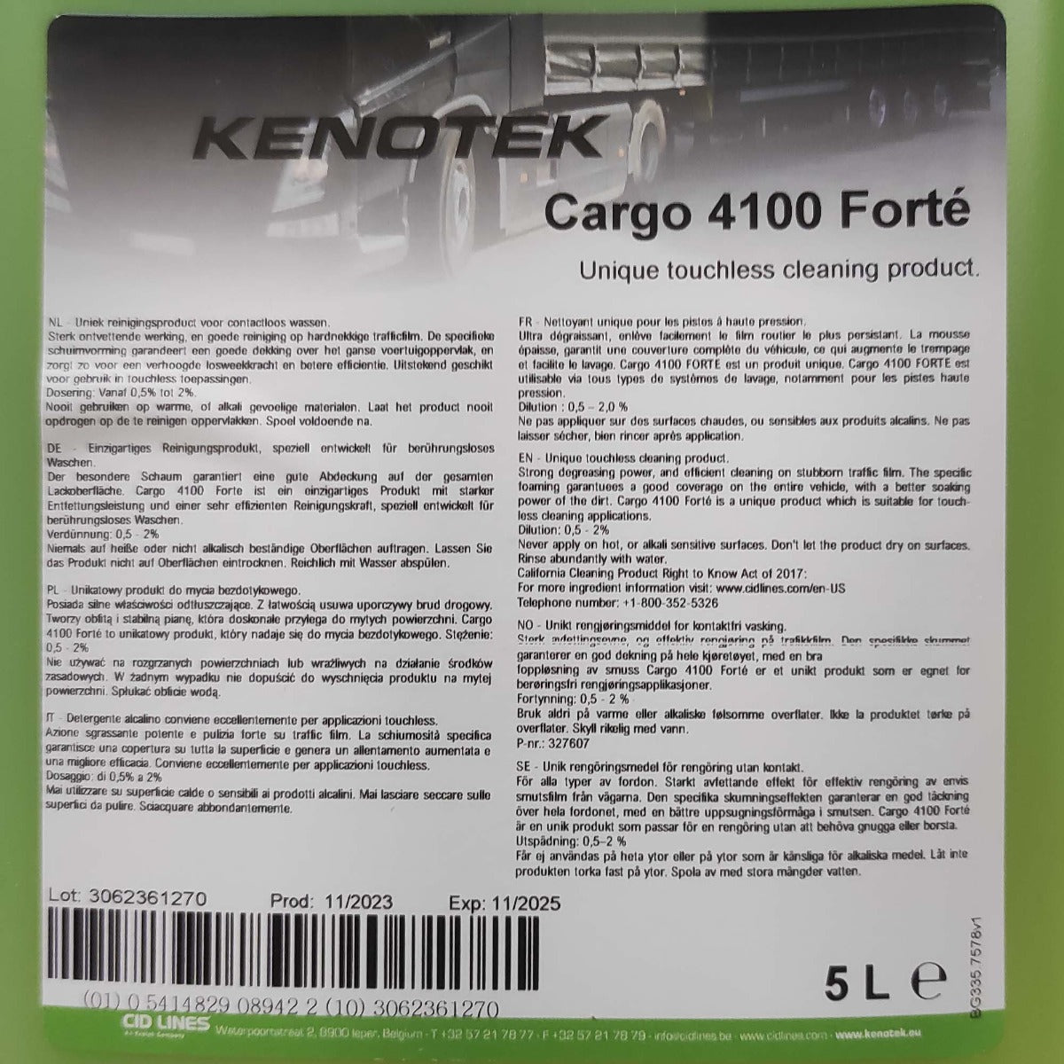 KENOTEK CARGO 4100 FORTÉ 5L - Lavado sin frotar